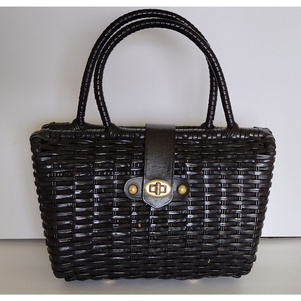 Black Wicker Vintage Handbag Purse